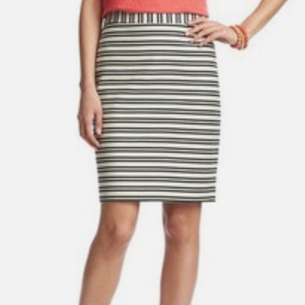 Ann Taylor LOFT petite cream black striped skirt